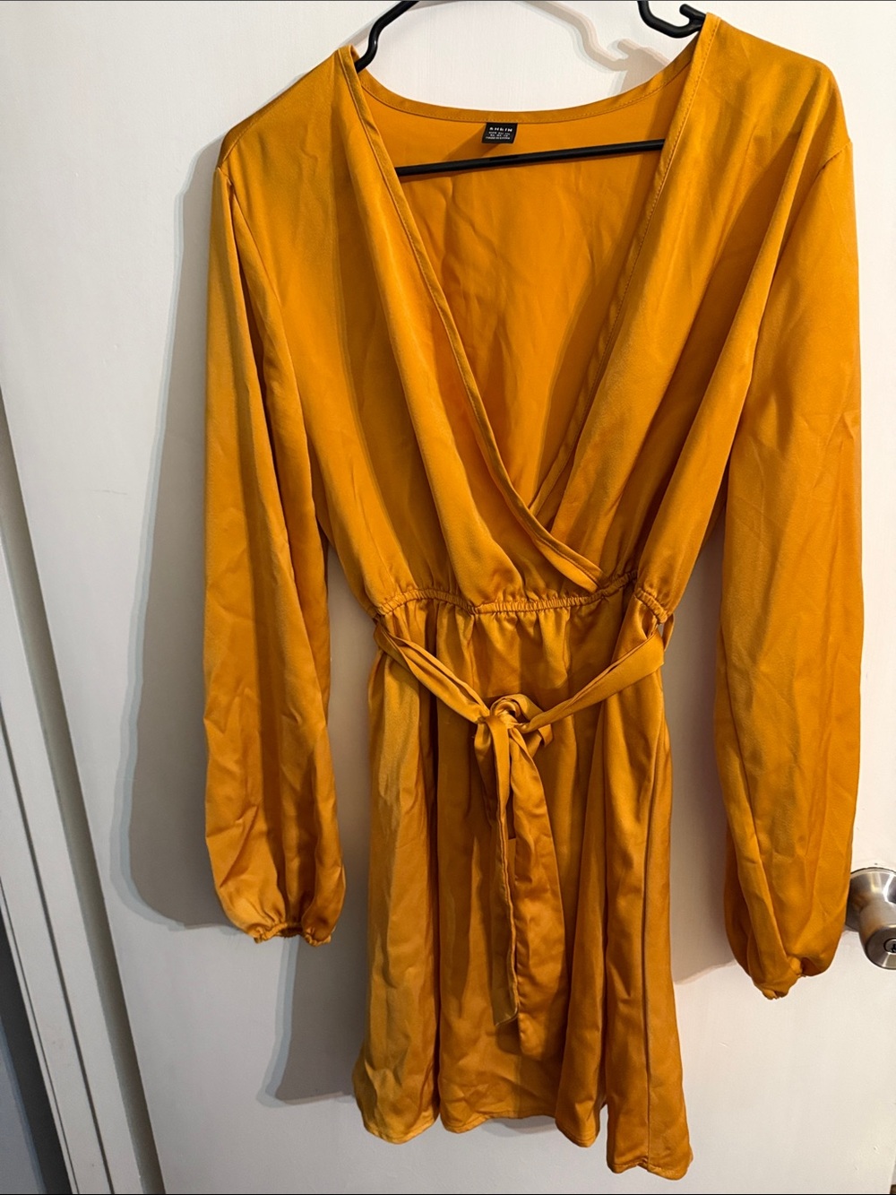 SHEIN Mustard Yellow Long Sleeve Wrap Mini Dress